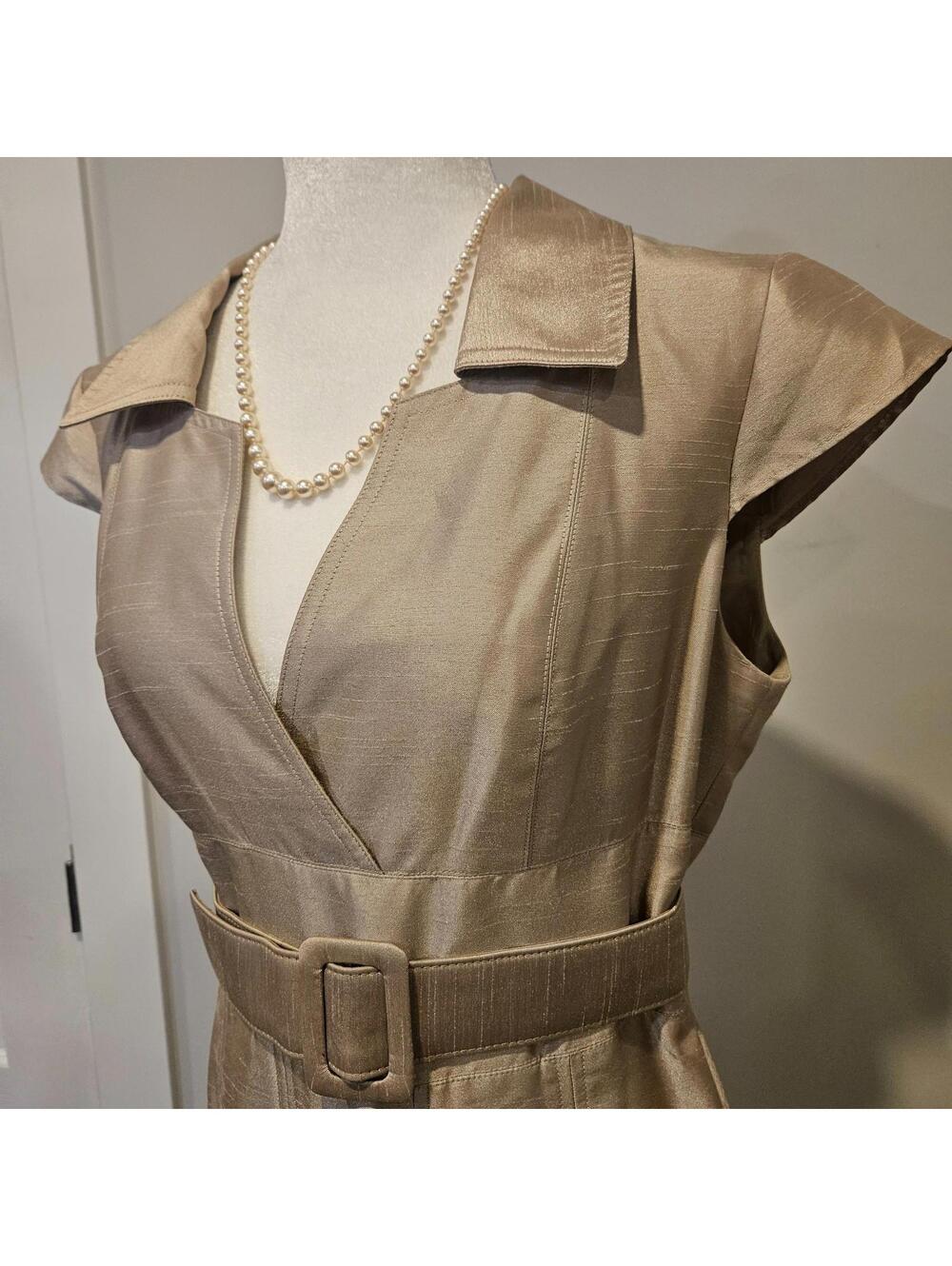 Vintage Jessica Howard Soft-Gold Fit & Flare Dress w/ Belt 1950s Inspired Sz 12